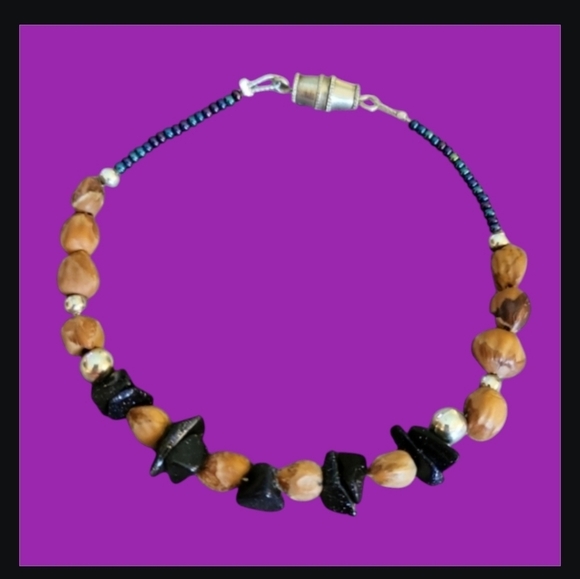 HANDMADE Navajo Black Sunstone Ghost Beaded Protection Bracelet - Picture 1 of 4